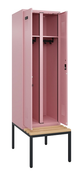 C+P Schwarz-Weiß-Spind Evolo PLUS, Bank, 2 Abteile, 2120x600x815mm, 3015/3015, Zylinderschloss, Sitzfläche Buche-Hartholz, Sitzbank, 0490527-20 S10051