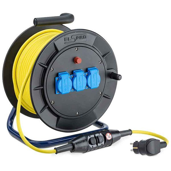 ELSPRO Kabeltrommel aus Vollgummi LRX, Ausgang: 3 Schuko PRCD-S, Länge: 50 m, Querschnitt: 3 G 2,5 mm², 4X10025