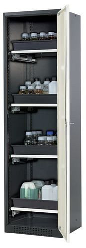 asecos Chemikalienschrank Systema-T CS-54R, Korpus anthrazit, Flügeltüren weiß, 4 Tablarauszüge, 208893