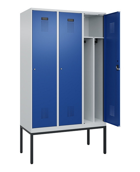 C+P Spind Evolo PLUS, Gestell, 3 Abteile, 2120x1200x500mm, 7035/5010, Verschluss Zylinderschloss, 0490307-32F S10033