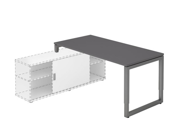 Hammerbacher Anbauschreibtisch O-Fuß eckig 160x80cm Graphit/Graphit, 25 mm dick, 2 mm ABS-Kante, Rechteckform mit schwebender Tischplatte, VRSE16/G/G