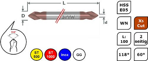 SPPW Duo-Mag HSS-E05+X5Cut 60° WN L: 100 - Ø3,0x0,5, 1246170300