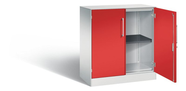 C+P Sideboard mit Flügeltüren Asisto, H915xB800xT435mm, Farbe: Lichtgrau / feuerrot, Bügelgriff, 2 OH, 141053-000 S10200
