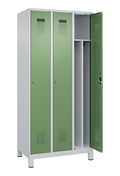 C+P Spind Evolo PLUS, mit Füßen, 3 Abteile, 1950x900x500mm, 7035/6011, Verschluss Zylinderschloss, 049010-30F S10037