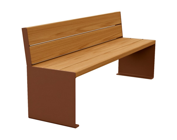 Procity Sitzbank Kube, 1800 mm, Mit Rückenlehne Stahl & Holz Ohne Armlehnen, helle Eiche/Rost Korken Effekt, 306384.S025.CHEC