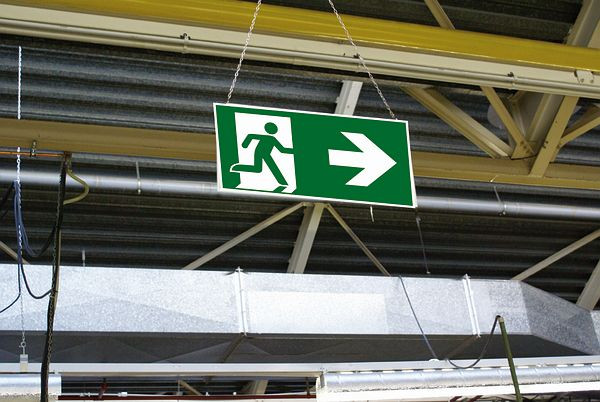 Schilder Klar Rettungsweg links/rechts doppelseitig DIN EN ISO 7010, 400x200x1.5 mm Kunststoff langnachleuchtend, 1575/92