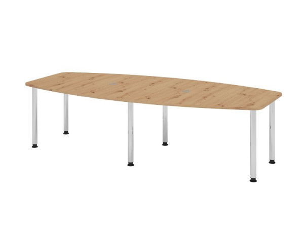 Hammerbacher Konferenztisch KT28C, 280 x 130 cm, Platte: Asteiche, 25mm dick, Sechs-Fuß-Gestell verchromt, Rundrohr 6 cm, Arbeitshöhe 72-74 cm, VKT28C/R/C