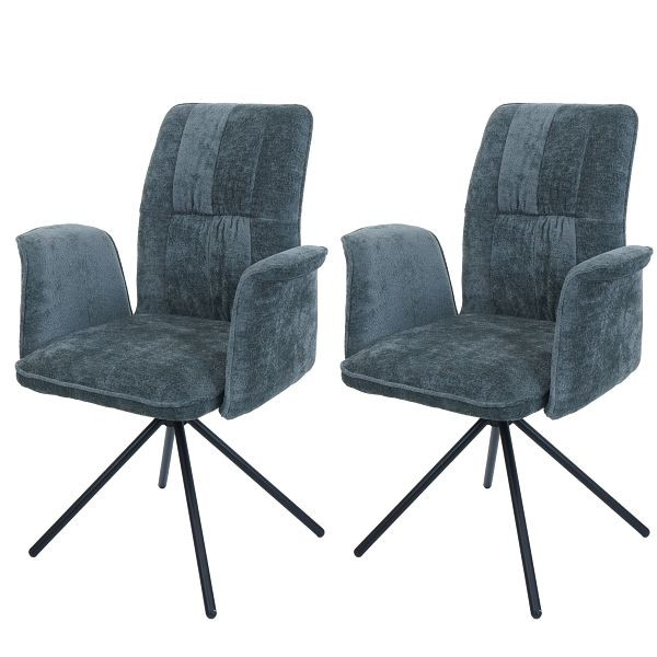 Mendler 2er-Set Esszimmerstuhl HWC-N99, drehbar Armlehne Auto-Return, Stoff/Textil Chenille (340g/m²) Öko-Tex, blau-grün, 110439
