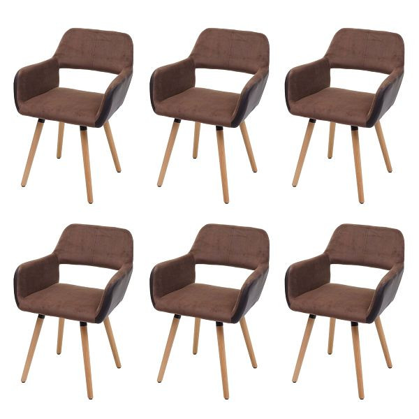 Mendler 6er-Set Esszimmerstuhl HWC-A50 II, Stuhl Küchenstuhl, 50er Design, Kunstleder/Stoff, hellbraun, helle Beine, 72500+72500+72500+72500+72500+72500