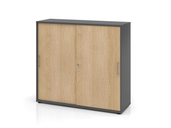 Hammerbacher Schiebetürschrank 3OH 120cm RE Graphit/Eiche, V1753S/G/E/RE