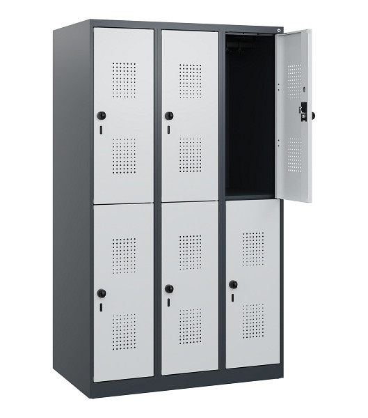 C+P Doppelstöckiger Spind Evolo PLUS, 6 Fächer, 1530x900x500mm, 7016/7035, Drehriegel, 0493005-30 S10017