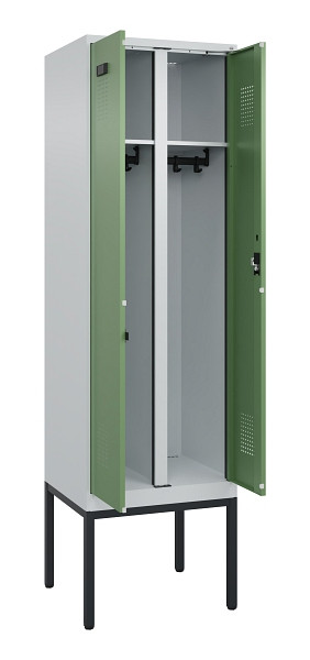 C+P Schwarz-Weiß-Spind Evolo PLUS, Gestell, 2 Abteile, 2120x600x500mm, 7035/6011, Zylinderschloss, 0490327-20 S10037