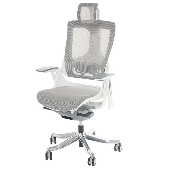 Mendler Bürostuhl MERRYFAIR Wau 2, Schreibtischstuhl Drehstuhl, Polster/Netz, ergonomisch, weiß-grau, 44382