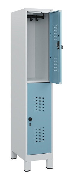 C+P Doppelstöckiger Spind Evolo PLUS, Füße, 2 Fächer, 1630x300x500mm, 7035/0010, Drehriegel, 0493105-10 S10009