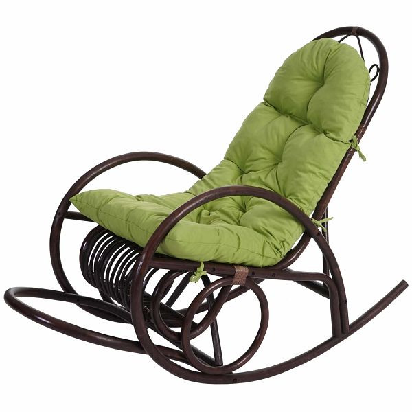 Mendler Schaukelstuhl HWC-C40, Schwingsessel Rattansessel, braun, Auflage grün, 48223