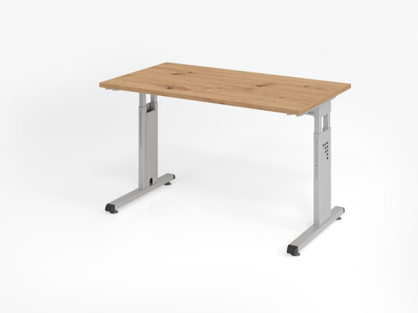 Hammerbacher Schreibtisch OS612, 120 x 67 cm, Platte: Asteiche, 25 mm dick, 2 mm ABS-Kante, Rechteckform, Silber, VOS612/R/S