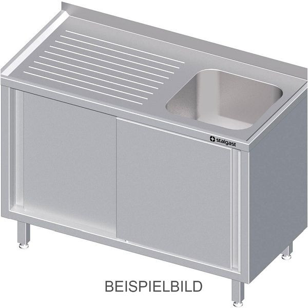 Stalgast Spülschrank mit Schiebetüren 1300x700x850 mm, mit einem Becken links, mit Aufkantung, verschweißt, VSK13721LA