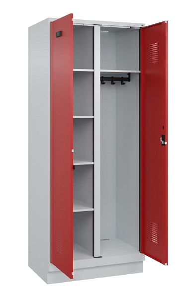 C+P Wäsche-/Garderobenspind Evolo PLUS, mit Sockel, 2 Abteile, 1950x800x500mm, 7, Frontfarbe RAL 3000 feuerrot, Zylinderschloss, 049620-22 S10030