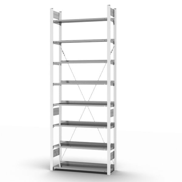 hofe Grundregal, zerlegt, 8 Böden 2700 x 300 x 1000 mm, verzinkt Stützprofile - Verkehrsweiß/RAL 9016, HWG27310EX