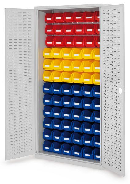 Kappes RasterPlan- Schlitzplattenschrank, H1950 x B 1000 x T 410 mm RAL 7035, Modell 56, Schlitzplattentüren bestückt mit Lagersichtkästen, 1353.07.4013