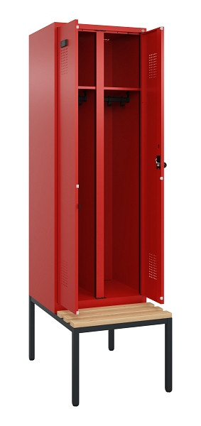 C+P Schwarz-Weiß-Spind Evolo PLUS, Bank, 2 Abteile, 2120x600x815mm, 3020/3020, Drehriegel, Sitzfläche Buche-Hartholz, Sitzbank, 0490527-20 S10025