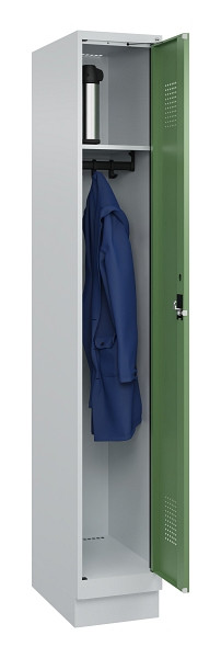C+P Spind Evolo PLUS, mit Sockel, 1 Abteil, 1950x300x500mm, 7035/6011, Verschluss Zylinderschloss, Ablageböden 1, 049020-10 S10037