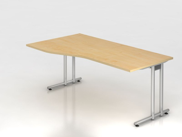 Hammerbacher Schreibtisch C-Fuß 180x100/80cm Ahorn/Silber, Arbeitshöhe 72 cm, VNS18/3/S