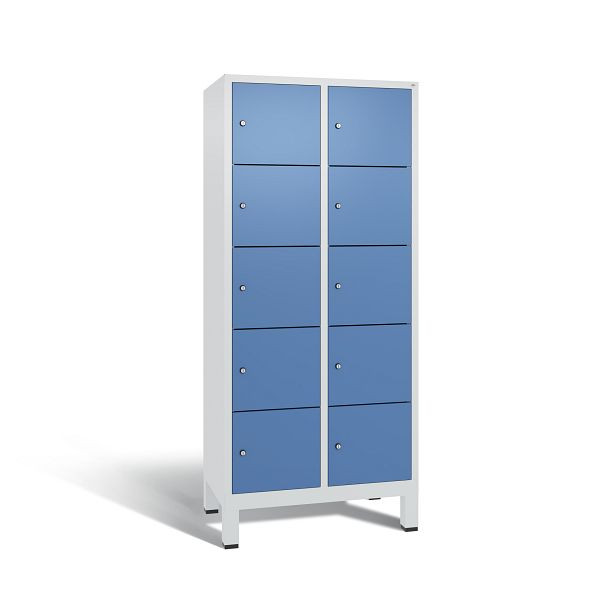 C+P Schließfachschrank Evolo, 10 Fächer, H1850xB810xT500 mm, Grau/Fernblau, 48010-225 S10160