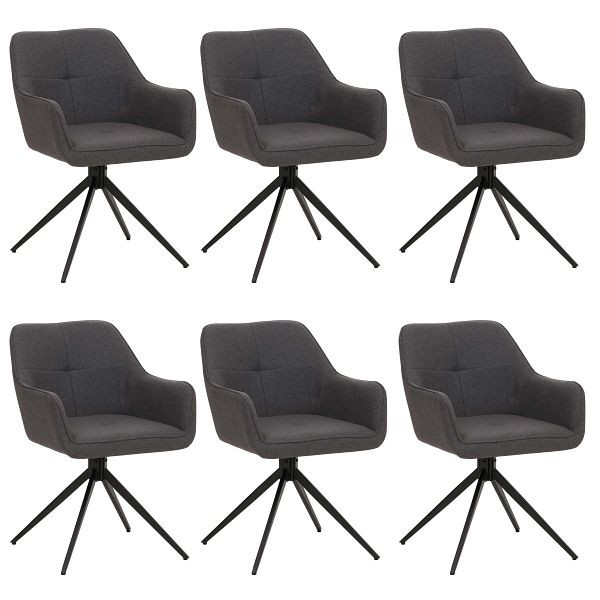 Mendler 6er-Set Esszimmerstuhl HWC-O47, Küchenstuhl Armlehne, drehbar Auto-Return, Stoff/Textil (270g/m²), grau, 3x112988