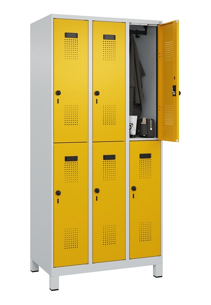 C+P Doppelstöckiger Spind Evolo PLUS, mit Füßen, 6 Fächer, 1950x900x500mm, 7035, Frontfarbe RAL 1004 Goldgelb, Drehriegel, 049310-30 S10000