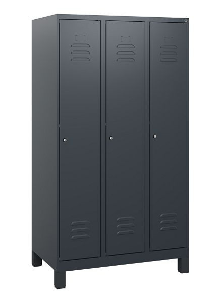 C+P Umkleidespind Classic PLUS, Füße, 3 Abteile, 1630x900x500mm, 7016/7016, Zylinderschlösser, 0800105-30 S10027