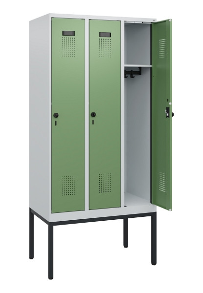 C+P Spind Evolo PLUS, Gestell, 3 Abteile, 1950x900x500mm, 7035/6011, Drehriegel, 0490305-30 S10010