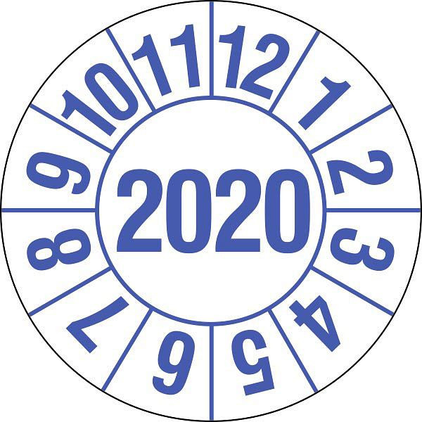 SafetyMarking Prüfplakette, 2019, Jahr der Prüfung: 20, Ø 2 cm, Folie, selbstklebend, VE: 28 Stück/Bogen, 30.C4010-2019
