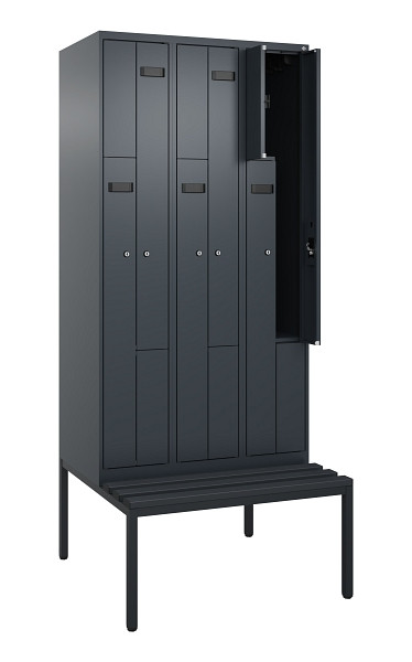 C+P Z-Spind Evolo PLUS, 6 Fächer, 2120x900x815mm, 7016/7016, Zylinderschloss, Material Sitzfläche Kunststoff, Sitzbank, 0490537-306 S10097