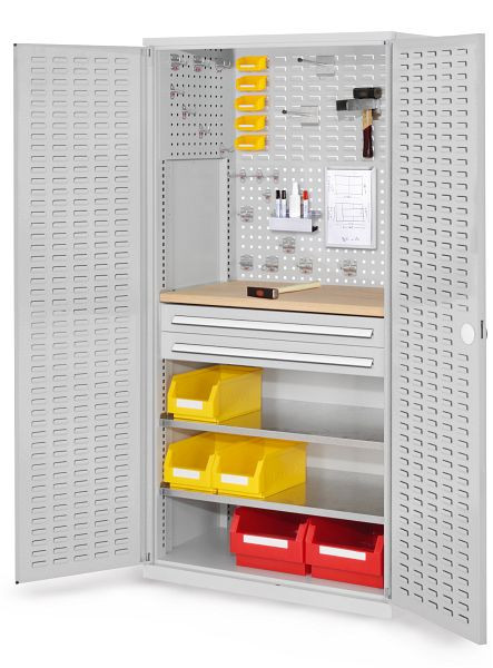 Kappes RasterPlan Schubladenschrank, Modell 24, RAL 7035, Türinnenseite: Schlitzplatten 1950 x 1000 x 600 mm, 2 Schubladen H 100 mm, 1460.04.4013