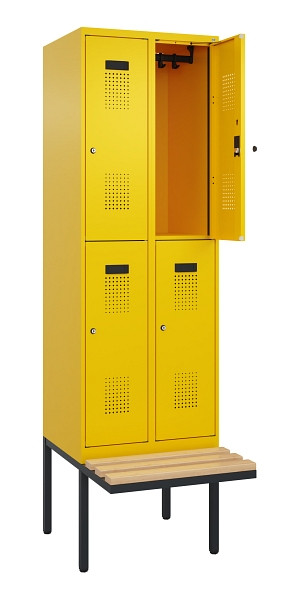 C+P Doppelstock-Spind Evolo PLUS, Bank, 4 Fächer, 2120x600x815mm, 1023/1023, Zylinderschloss, Sitzfläche Buche-Hartholz, 0493407-20 S10049