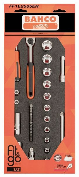 Bahco Fit&Go 1/3 Schaumstoffeinlage mit Satz 1/4"- und 3/8"-Steckschlüsseleinsätze, 34-teilig, FF1E2505EH
