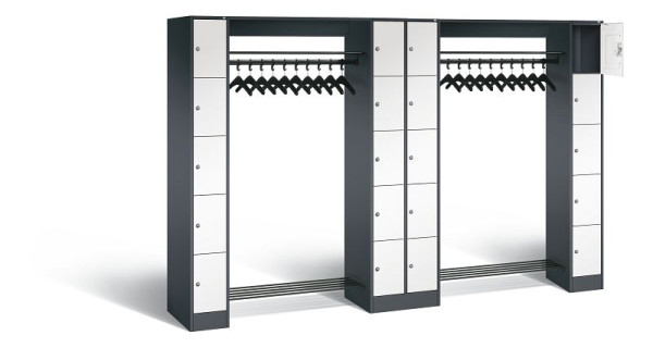 C+P Offene Garderobe Serie 8070, H1950xB2840xT480mm, Farbe: Schwarzgrau / Verkehrsweiß, 80730-20 S10219