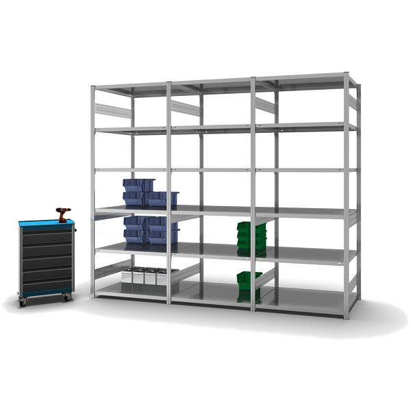 hofe Fachboden-Grundregal, 2500x800x1000 mm, 6 Fachebenen, verzinkt, 230 kg Fachlast, 1800 kg Feldlast, zweiseitige Bedienung, HZG25810AM