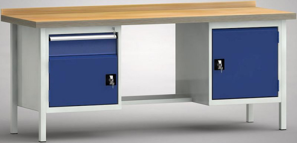 KLW Profi-Werkbank - 2000 x 700 x 905 mm L x T x H (ERGO-Version), links 150EA/Türe 350 mm, rechts Türe 500 mm, WP202E-2000M45-E2004