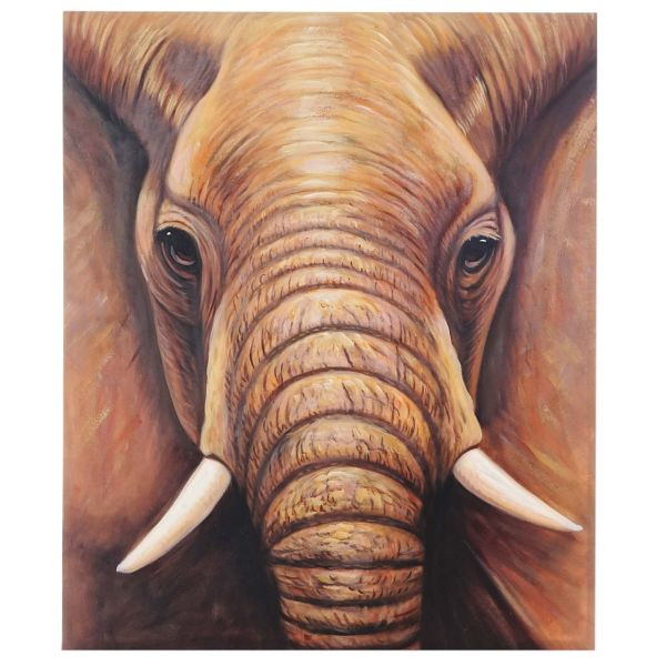 Mendler Ölgemälde Nahaufnahme Elefant, 100% handgemaltes Wandbild Gemälde XL, 120x100cm, 44744