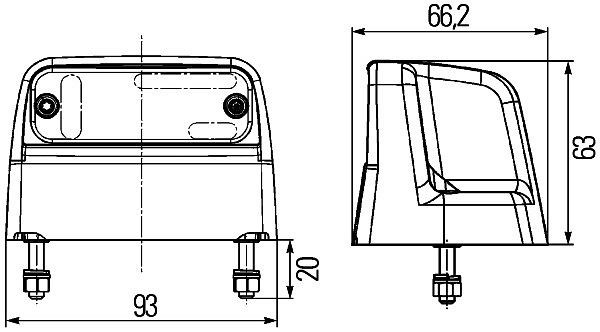 HELLA Kennzeichenleuchte, LED, 24/12V, Anbau/geschraubt, Lichtscheibenfarbe: glasklar, Kabel: 2000mm, Flachsteckhülse, seitlicher Anbau, 2KA 012 271-231