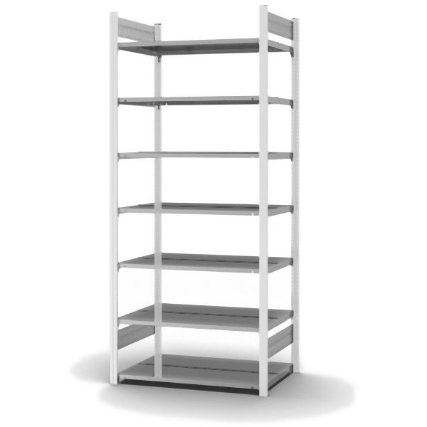 hofe Grundregal, zerlegt, 7 Böden 2350 x 600 x 1000 mm, verzinkt Stützprofile - Verkehrsweiß/RAL 9016, HWG23610DA