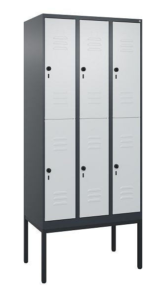 C+P Doppelstöckiger Spind Classic PLUS, Gestell, 3 Abteile, 2120x900x500mm, 7016/7035, Drehriegel, 0803307-30 S10014