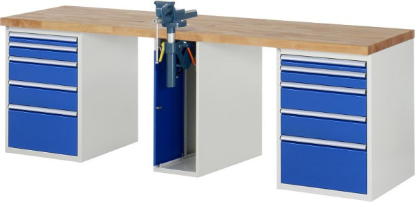RAU Werkbank Serie 7000 - Baukasten-Bauweise, 10 x Schublade, 1 x Schraubstockschrank, 2500x840x700 mm, 03-7511A0-257B4S.11