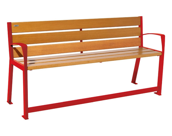 Procity Sitzbank Silaos Für Senioren 6 Holzlatten, Mit Armlehne, Holz & Stahl, 1800 mm, helle Eiche/RAL 3020, 209622.3020.CHEC