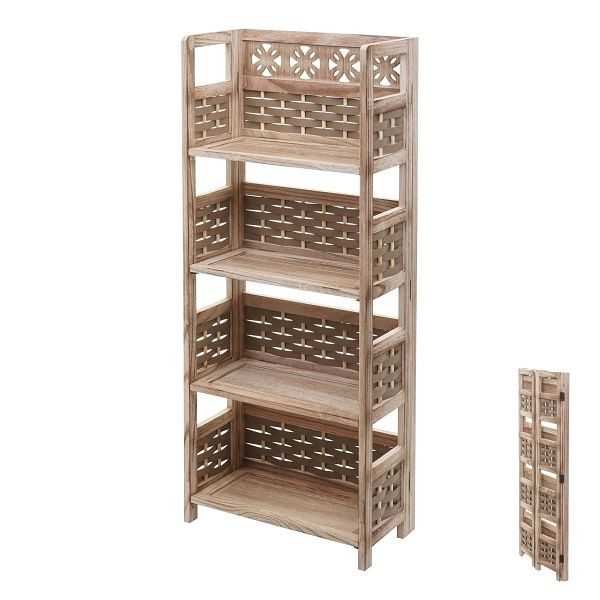 Mendler Regal HWC-K86, Standregal Wohnregal, klappbar 4 Ablagen, Holz 110cm, braun, Geflecht braun, 97662