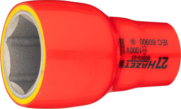 Hazet Steckschlüsseleinsatz, Sechskant, schutzisoliert, Vierkant hohl 12,5 mm (1/2 Zoll), Außen-Sechskant-Tractionsprofil, 27 mm, 900KV-27