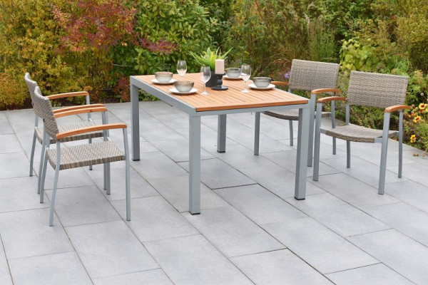 Merxx Silano Set 5-teilig, 4 Silano Stapelsessel, 1 Ausziehtisch 150 (200) x 90 cm, silber/graubeige, 50727-258