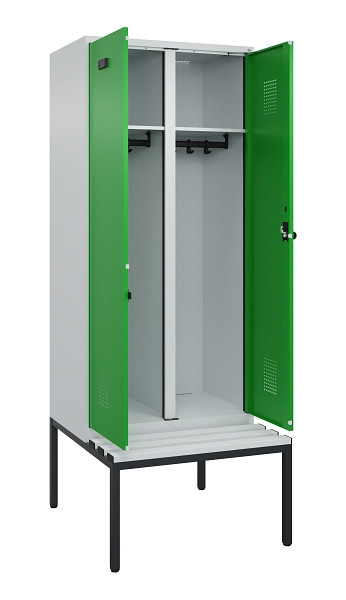 C+P Schwarz-Weiß-Spind Evolo PLUS, Bank, 2 Abteile, 2120x800x815mm, 7035/6037, Drehriegel, Sitzfläche Kunststoff, Sitzbank, 0490527-22 S10065